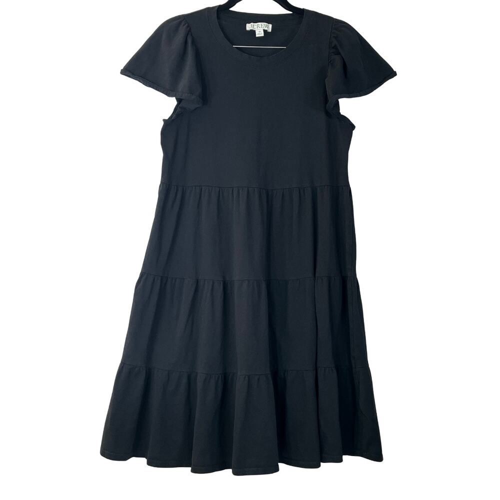 J.Crew Factory Black Crew Neck Flutter Cap Sleeve Tiered Shirt Dress XS